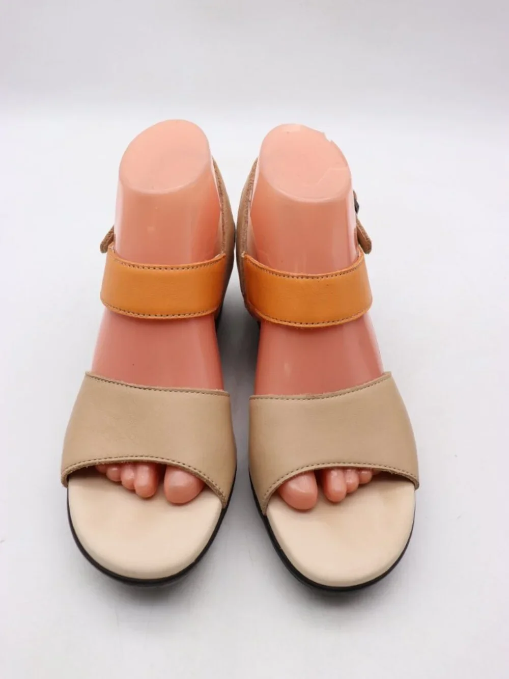 SAS Heather Quarter Women's 9.5 S Strap Wedge Sandal Tan Orange Buckle Shoes